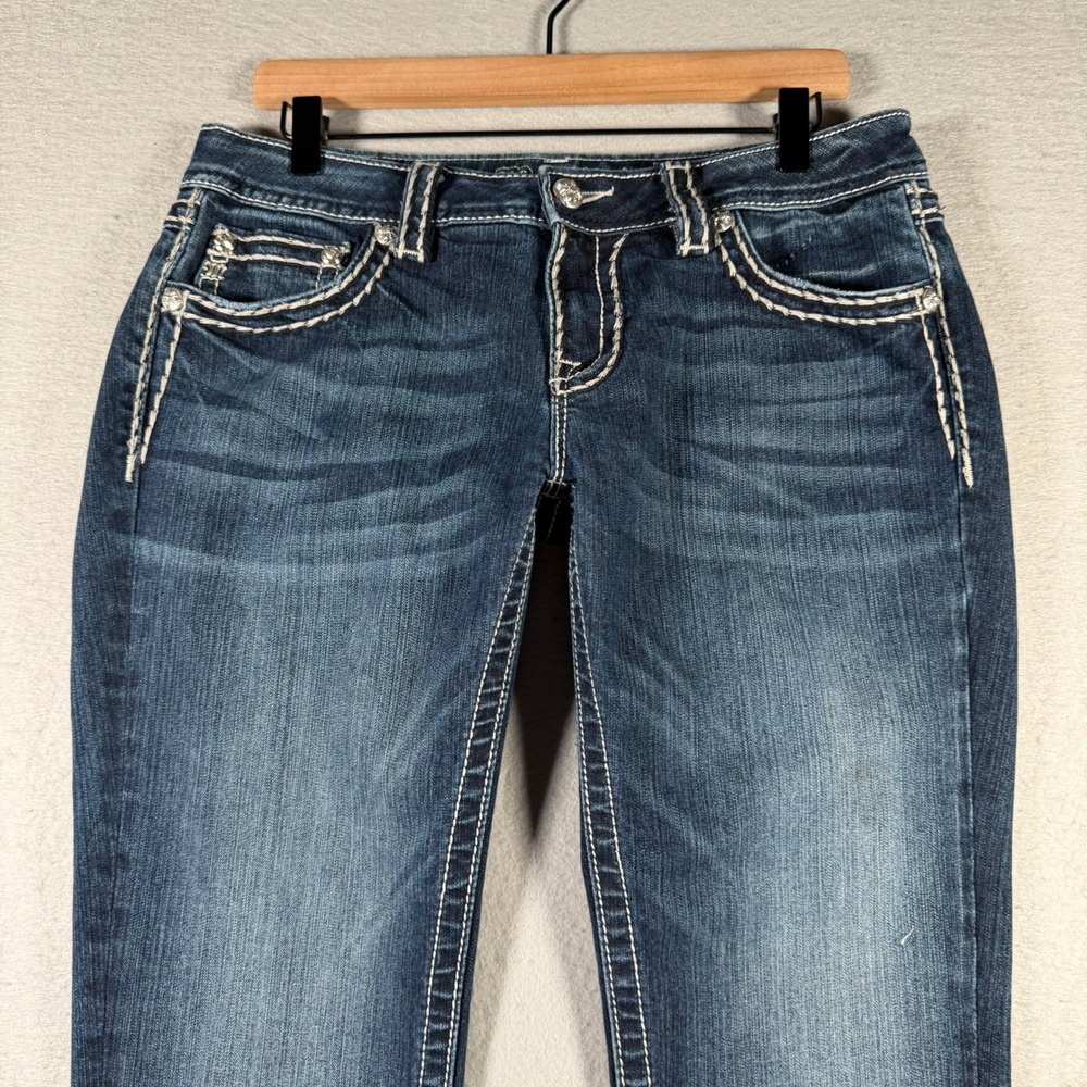 Miss Me Signature Skinny Jeans Dark Wash Thick Stitch Embellished JS5014S58 31 - Picture 3 of 16